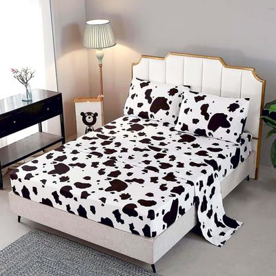 SDY 4PCS Cow Sheet Full, Super Soft Microfiber Cow Print Sheets, for Girls,Boys,Kids Teens and Cow Animal Lovers,with 1 Fitted Sheet+ 1 Flat Sheet + 2 Standard Pillowcase