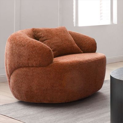 KEVINSPACE Swivel Accent Chair SwivelChairs for Living Room SwivelBarrelChair Round SwivelChair CornerChair Small Modern AccentChair Boucle 360SwivelChair with PillowChair 35" W Orange