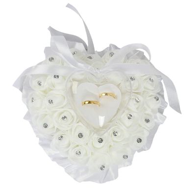 Wedding Ring Pillow, 6.7 Inch Foam Roses Heart Shaped Hanging Wedding Ring Pillow Box with Ribbon, Bridal Ring Pillow Ring Cushion for Wedding Party Decoration Supplies