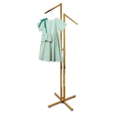 Clothing Rack Heavy Duty 4 Way Rack, Adjustable Arms Square Tubing, Stainless Steel Floor Hanging Clothes Rack Perfect For Clothing Store Display With 4 Slanted Arms ( Color : Gold , Size : 60x32x18
