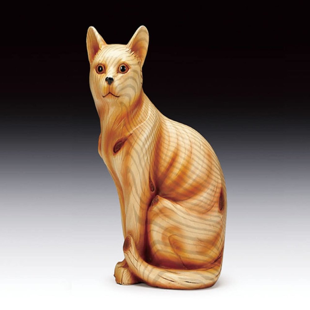 Pinnacle Peak Trading Company Wood Like Carving Cat Figurine 8.5 Inch Brown