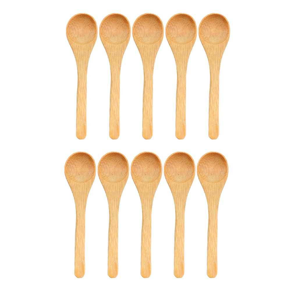 BambooMN Bamboo Serving Spoons, Mini Salt Sugar Spoon, Tiny Wooden Spoons for Spices, Carbonized Brown Round Head 3.5", 30 Pieces