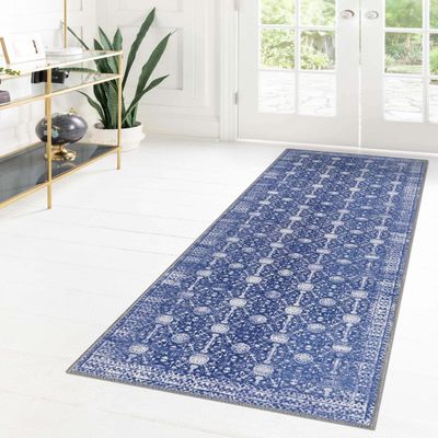 Unique Loom Timeless Collection Area Rug - Florence (2' 6" x 12' 2" Runner, Navy Blue/ Ivory)