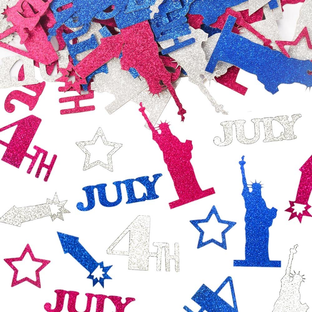 200pcs Patriotic Table Confetti, Red White Blue Sequin Sprinkles Confetti Decorations 4th of July Glitter Confetti Star Statue of Liberty Sprinkles for Patriotic Party Birthday Baby Shower Decor