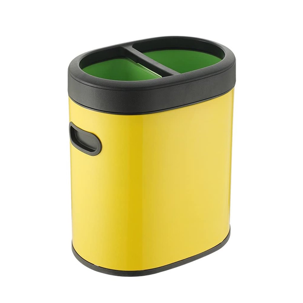 Garbage Can Stainless Steel Sorting Trash Can Household Dry and Wet Separation Kitchen Waste Basket Large Capacity Garbage Cans No Lid Double Barrel Wastepaper Basket (Color : Brass)