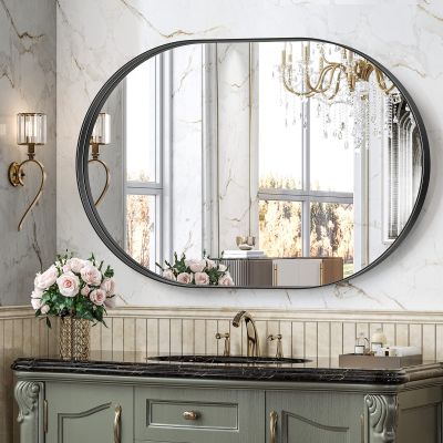 Brightify Black Oval Mirror for Wall 30x42 Inch, Metal Framed Bathroom Vanity Mirrors, Modern Pill Mirror for Bedroom Living Room Wall Decorative Hang Vertical and Horizontal
