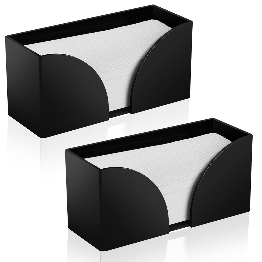 2Pack Paper Towel Dispenser Countertop, Black Acrylic Paper Towel Holder for Bathroom Folded Paper Towel Dispenser Clear Trifold Napkin Holder for Z-fold, C-fold, MultiFold Trifold - Home Kitchen