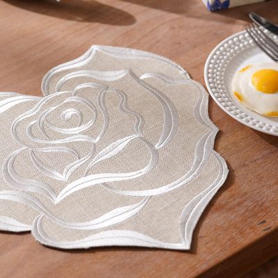 ARTABLE Lace Doily Placemats Round Lace Place Doilies Embroidered Flower Cup Mat Vase Mat for Table Topper Home Decoration Dinner Table (12'' Round 4pcs Set, Cream)