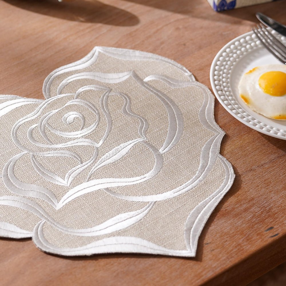 ARTABLE Lace Doily Placemats Round Lace Place Doilies Embroidered Flower Cup Mat Vase Mat for Table Topper Home Decoration Dinner Table (12'' Round 4pcs Set, Cream)