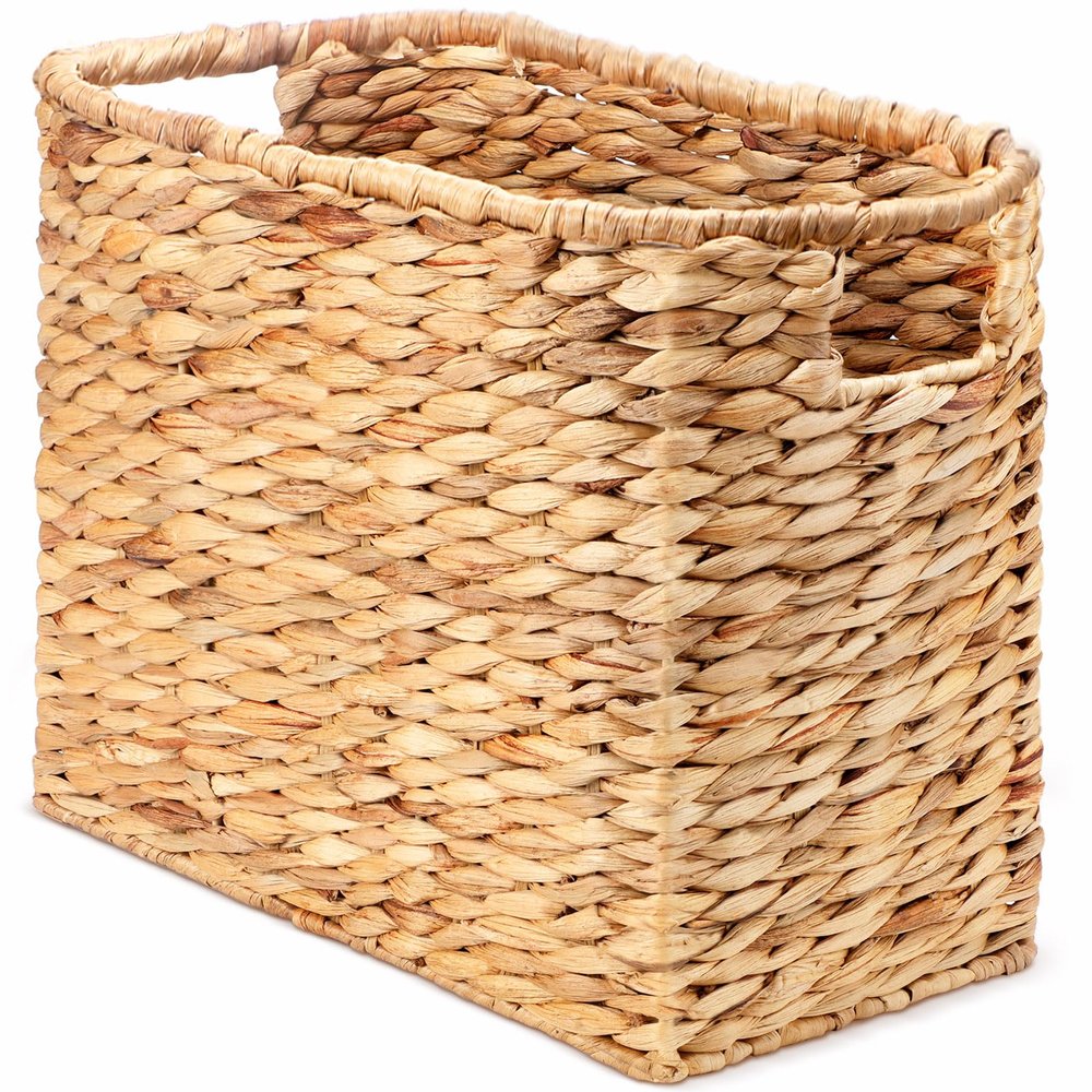 Tatuo Seagrass Magazine Baskets Magazine Holder Tall Narrow Woven Storage Wicker Basket Floor Bathroom Home Office Handwoven Holder for Books, Newspaper, File and Mail(Light Brown)