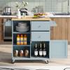 CKLMMC Store Kitchen Island Cart with Rubber Wood Top and 2 Drawers,4 Wheels and 3 Open Shelves,for Dining Room Bathroom Living Room (Grey Blue#h) view 1