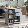 CKLMMC Store Kitchen Island Cart with Rubber Wood Top and 2 Drawers,4 Wheels and 3 Open Shelves,for Dining Room Bathroom Living Room (Grey Blue#h) view 2