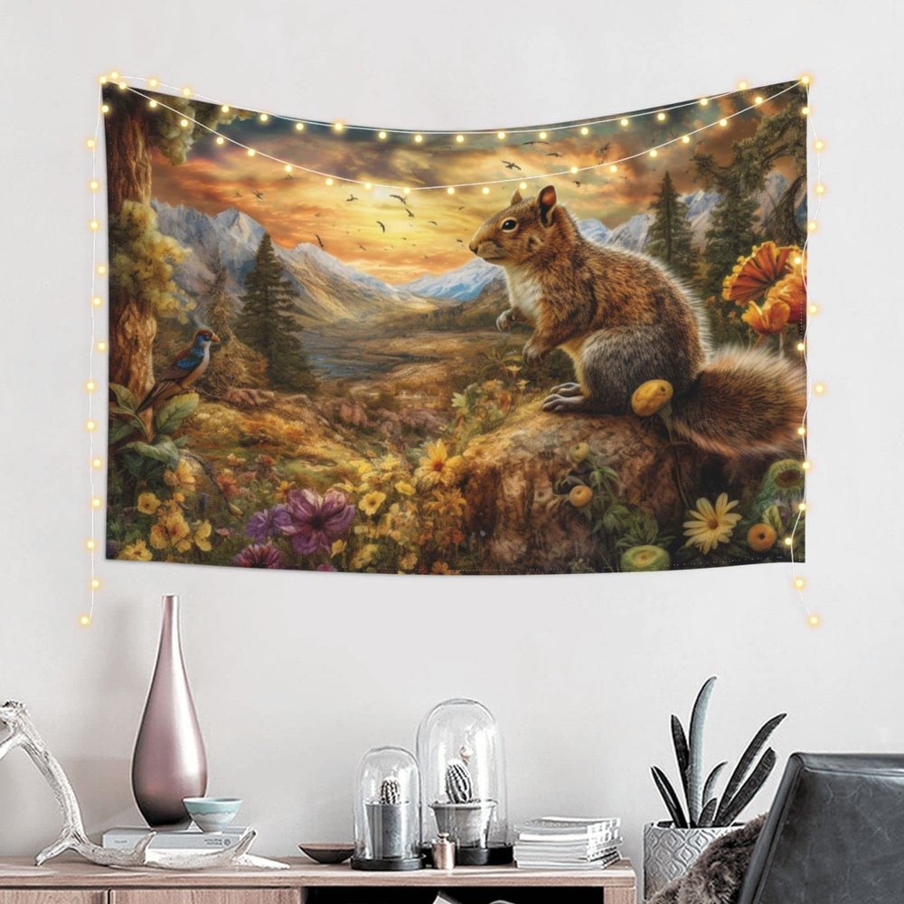 Baxozud Squirrels in National Forest Park Tapestry Home decoration Tapestry Psychedelic Tapestry Wall hanging Bedding Tapestry