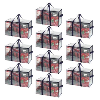 VENO 10 Pack Moving Bags and Large Christmas Storage Bins with lids. Alternative to Moving Boxes, Packing Supplies for College. Extra Large Heavy Duty Totes for Packaging (Clear, 10 Pack)
