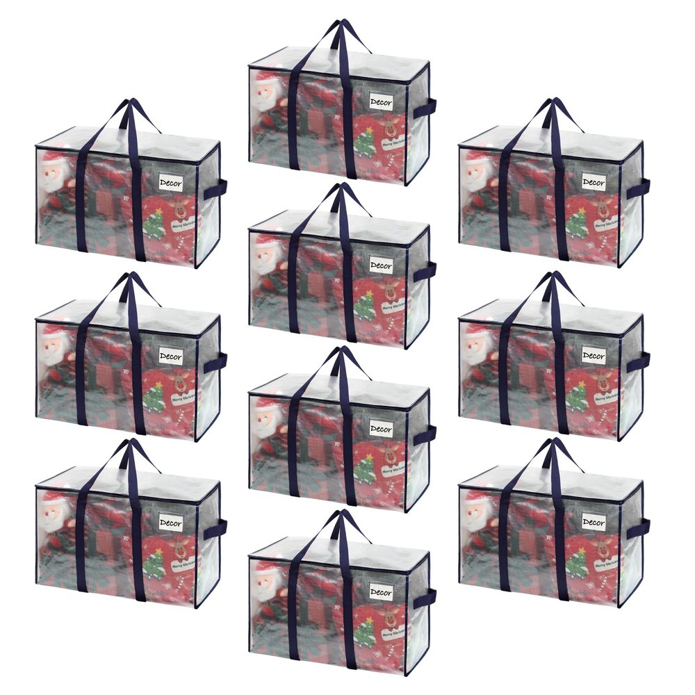VENO 10 Pack Moving Bags and Large Christmas Storage Bins with lids. Alternative to Moving Boxes, Packing Supplies for College. Extra Large Heavy Duty Totes for Packaging (Clear, 10 Pack)