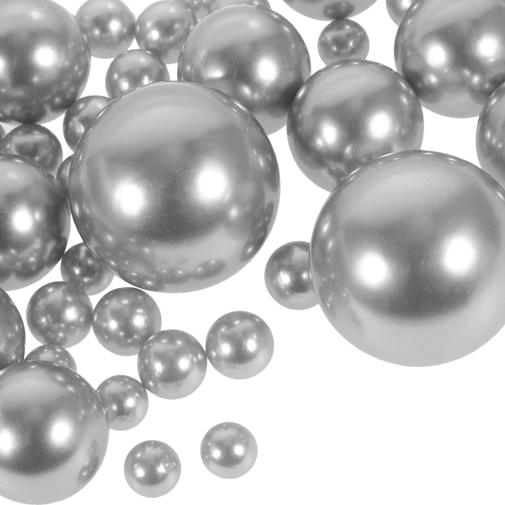Ciieeo No Hole Faux Pearl Vase Fillers 125Pcs Floating Beads for Wedding Party Centerpieces Table Decor Gray Craft Beads for Home Decoration