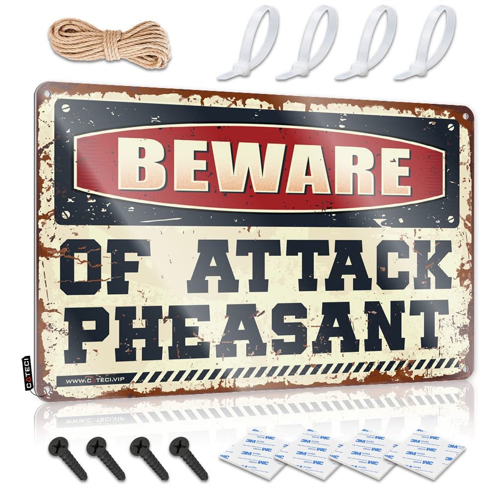 Abipuir Whiskey Signs for Home Bar Beware of Attack Pheasant Tin Sign Decor for Bedroom Funny Bathroom Decor (Size : 20X30CM)