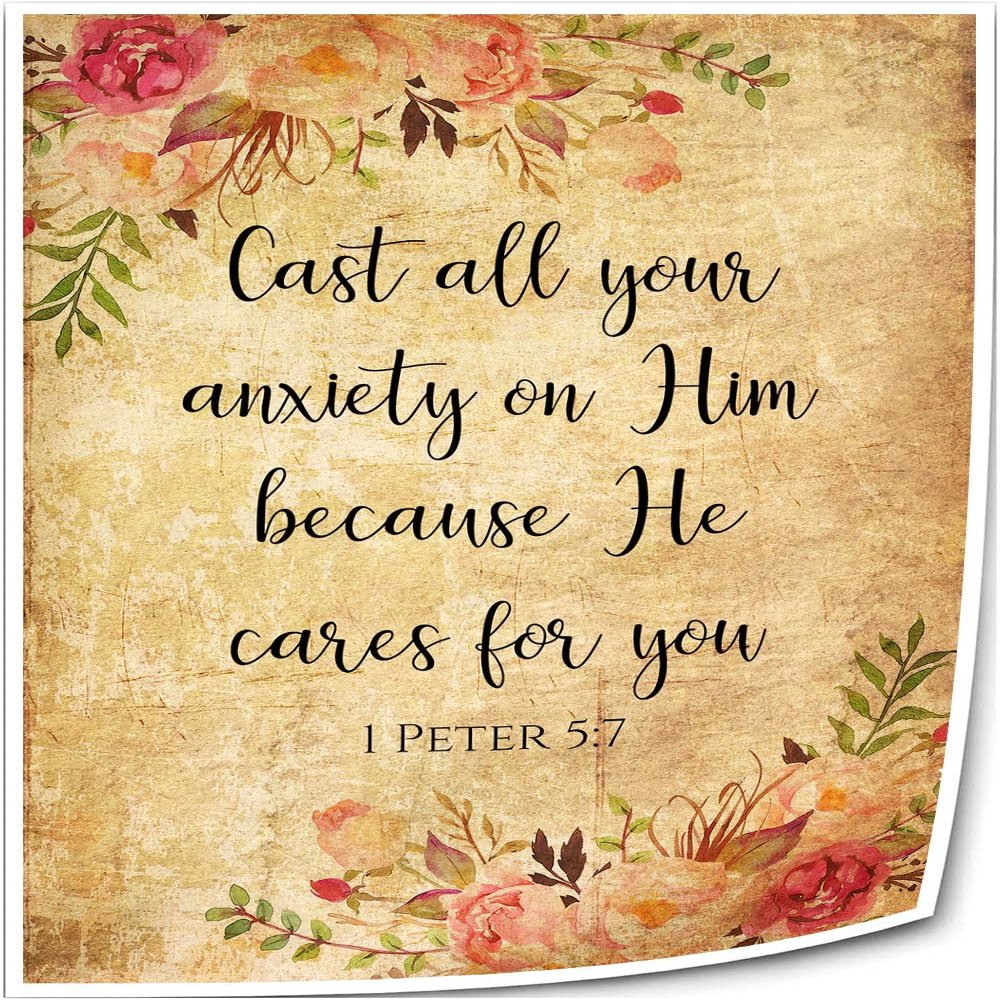 1 Peter 5 7 Bible Poster Scripture Wall Art Christian Wall Decorations for Home Contemporary Canvas Oil Painting Living Room Vertical Pictures (08x12inch(20x30cm),Unframed)