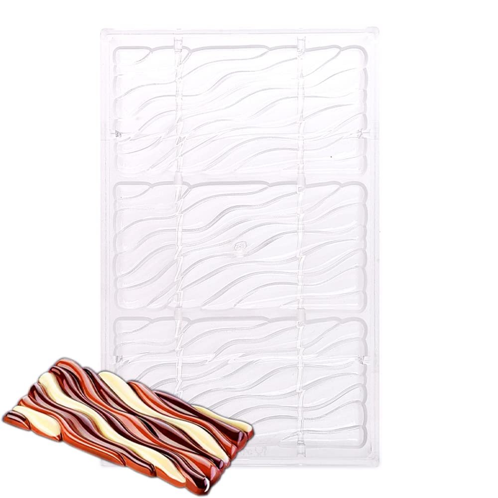 5 Designs Rectangle Cube Diamond Water Ripple PC Polycarbonate Chocolate Mold Sugarcraft Moulds Candy Making Ice Molds DIY Pastry Cake Decoration Tools (Curly Ripple)