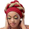 YOLAI Sequins Braided Twisted African Hat Cancer Chemo Muslim Turbans Hat Stretch Pleated Headwraps Cap for Women (Red, One Size) view 1
