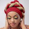 YOLAI Sequins Braided Twisted African Hat Cancer Chemo Muslim Turbans Hat Stretch Pleated Headwraps Cap for Women (Red, One Size) view 2