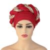 YOLAI Sequins Braided Twisted African Hat Cancer Chemo Muslim Turbans Hat Stretch Pleated Headwraps Cap for Women (Red, One Size) view 3