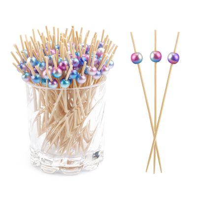 100PCS Cocktail Picks Toothpicks for Appetizers Charcuterie Accessories Cocktail Picks for Drinks Bamboo Toothpicks Cocktail Toothpicks Gradient Pearl Toothpicks for Food Fruit Long Toothpicks 4.7Inch