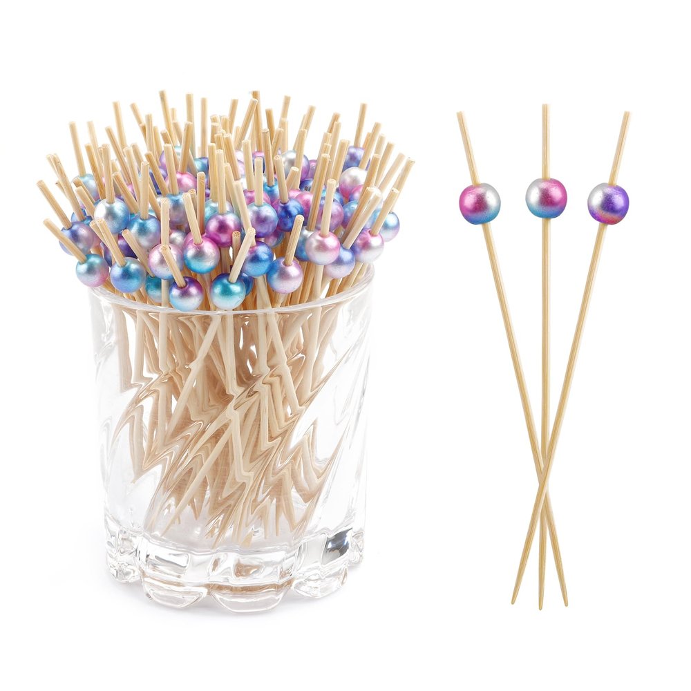 100PCS Cocktail Picks Toothpicks for Appetizers Charcuterie Accessories Cocktail Picks for Drinks Bamboo Toothpicks Cocktail Toothpicks Gradient Pearl Toothpicks for Food Fruit Long Toothpicks 4.7Inch