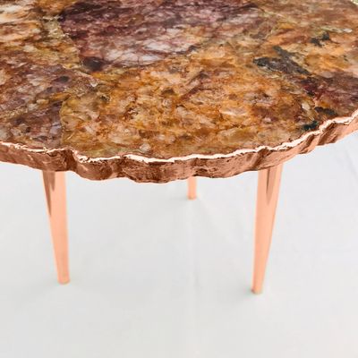 AANTHROPOLOGY By Rhea Golden Quartz Agate Organic Edge Side/Coffee Table (Rose Gold - Finish), Diameter(14 inches)