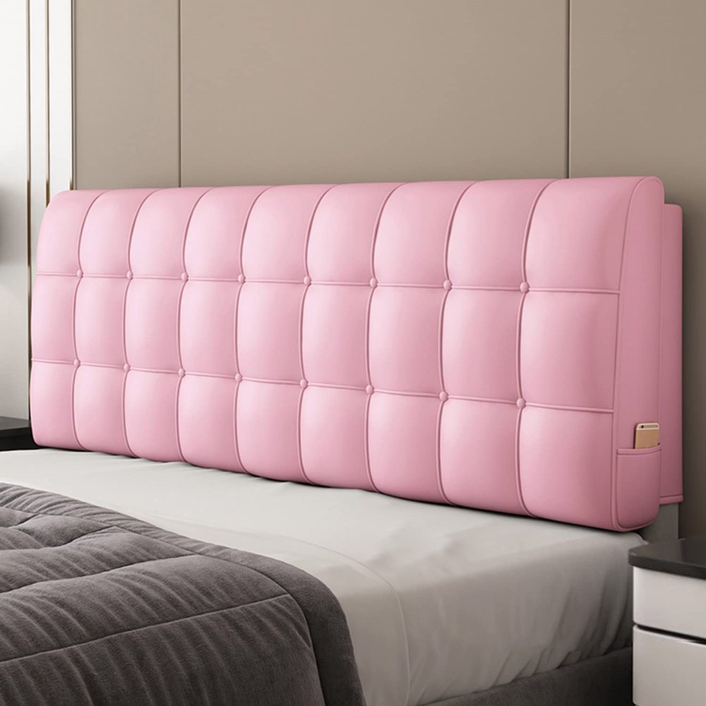 ZZYK Rectangle Bed Backboard Reading Pillow Leather Headboard Upholstered Day Bed Backrest Wedge Bolster Removable Headboard Slipcover Lumbar Cushion,Pink,No Headboard 78.7"