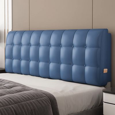 ZZYK Rectangle Bed Backboard Reading Pillow Leather Headboard Upholstered Day Bed Backrest Wedge Bolster Removable Headboard Slipcover Lumbar Cushion,Blue,with Headboard 78.7"