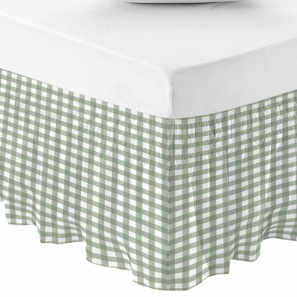 Sage Green Bed Skirt Cal King Size 18 Inch Drop,Adjustable & Elastic Wrap Around Bed Skirts Pleated Luxury Dust Ruffles for Twin Full Queen Cal King Base Bed,Country French Rustic Buffalo Plaid Check