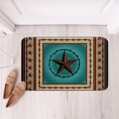 Western Texas Star Kids Bath Mats,Cowboy Rustic Farmhouse Mats Rugs,Boys Girls Adults Home Decor,Geometric Stripes Patchwork Bath Carpets,Brown Retro Bath Rugs,Absorbent Floor Mats,16Wx24L Inches