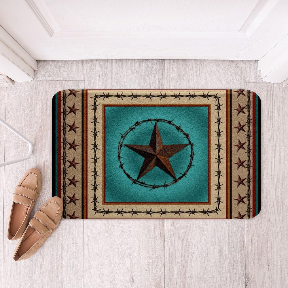 Western Texas Star Kids Bath Mats,Cowboy Rustic Farmhouse Mats Rugs,Boys Girls Adults Home Decor,Geometric Stripes Patchwork Bath Carpets,Brown Retro Bath Rugs,Absorbent Floor Mats,16Wx24L Inches