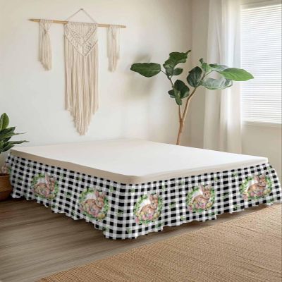 Easter Bunny Bed Skirt Cal King Size 18 Inch Drop,Adjustable & Elastic Wrap Around Bed Skirts Pleated Luxury Dust Ruffles for Twin Full Queen Cal King Bed,Black Buffalo Plaid Check Spring Egg Plant