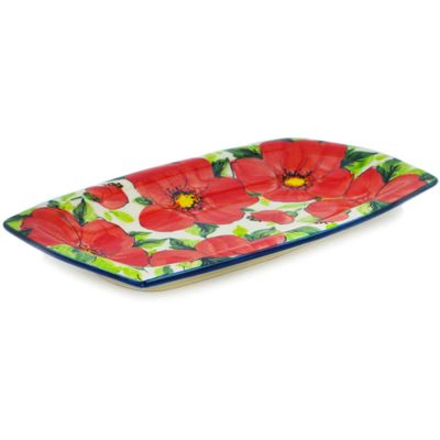 Polmedia Polish Pottery Platter 10-inch UNIKAT - Pink Glory Pattern Handmade in Boleslawiec Poland + Certificate of Authenticity