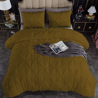 Beautiful Pinch Pleated Comforter, 800 Thread Count 100% Egyptian Cotton 3-Piece Pintuck Comforter Set Oversized Queen Size, Taupe Pinch