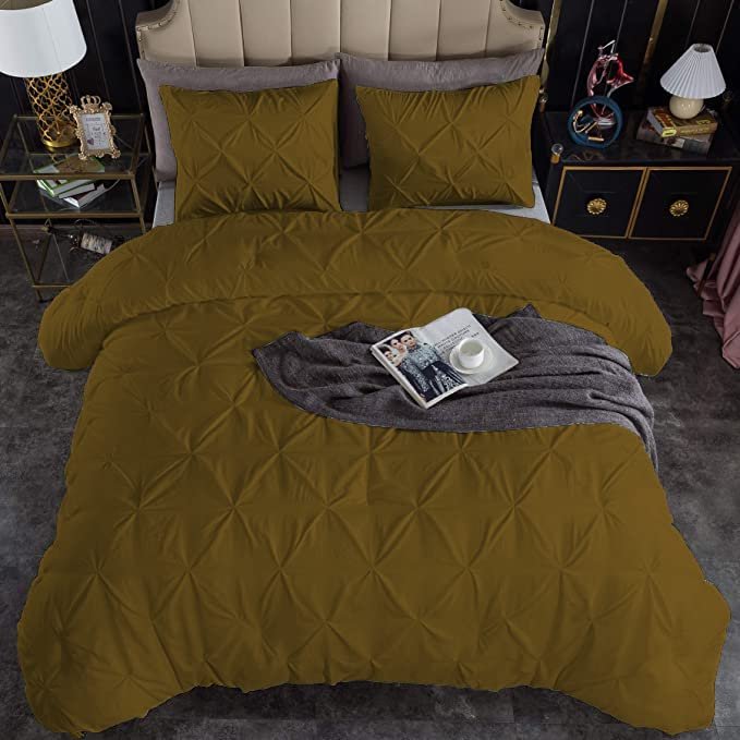 Beautiful Pinch Pleated Comforter, 800 Thread Count 100% Egyptian Cotton 3-Piece Pintuck Comforter Set Oversized Queen Size, Taupe Pinch