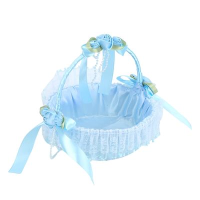 Flower Girl Baskets for Weddings, Portable Wedding Lace Flower Basket Candy Container for Party Ceremony Supplies Decoration(Blue)