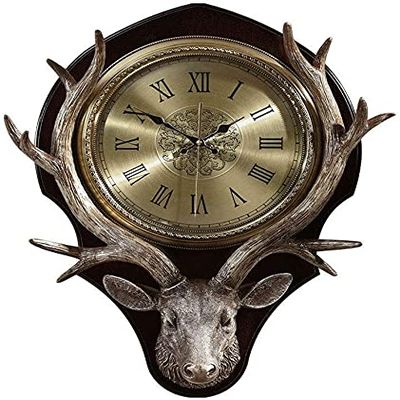 JYDQM Wall Clock Antique Country Home Decor Antique Deer Head Wall Clock Metal Surface Roman Digital Wall Art Decoration Simulation Design (Size : Medium)