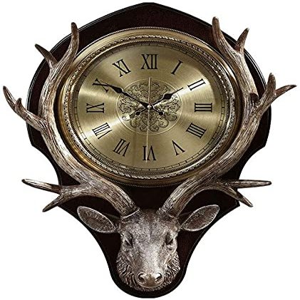 JYDQM Wall Clock Antique Country Home Decor Antique Deer Head Wall Clock Metal Surface Roman Digital Wall Art Decoration Simulation Design (Size : Medium)