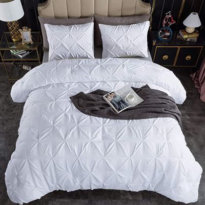 Beautiful Pinch Pleated Comforter, 800 Thread Count 100% Egyptian Cotton 3-Piece Pintuck Comforter Set Overized Super King Size, White Pinch