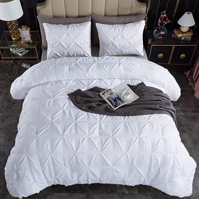 Beautiful Pinch Pleated Comforter, 800 Thread Count 100% Egyptian Cotton 3-Piece Pintuck Comforter Set Overized Super King Size, White Pinch