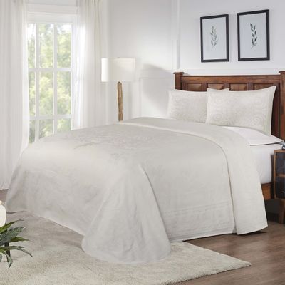 BLUENILEMILLS BNM Cotton Blend Vintage Medallion Bedspread Set - Luxurious Quilt, All-Season Comfort, Machine Washable, Full, Off White
