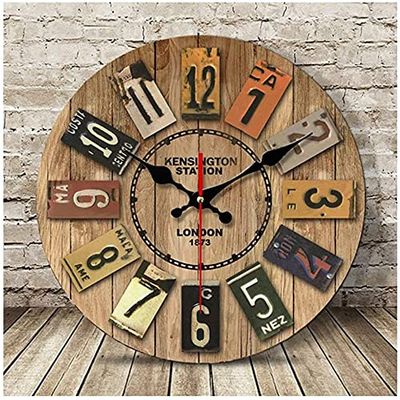 JYDQM Wall Clock Decorative Silent 12 inch Round Wood Non Ticking Battery Operated Silent Quartz Creative Bedroom European Retro Living Room Personalized Home Decoration Silent,a (Color : A)