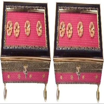 Tannin Home And Decor Handcrafted Elephant Design Rectangular gift/Wedding/Dry Fruits Box with Three glass bowls (Multicolour, Standard) (Pof 2)