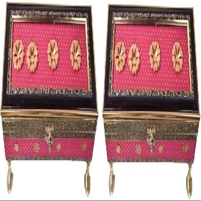 Tannin Home And Decor Handcrafted Elephant Design Rectangular gift/Wedding/Dry Fruits Box with Three glass bowls (Multicolour, Standard) (Pof 2)