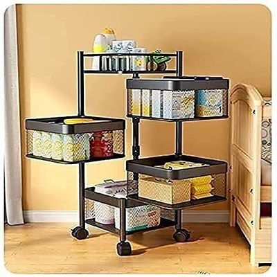 Kitchen Storage Rack Vegetable Rack Square Trolley, 360-degree Rotating Floor Stand and rotatable Hollow Basket, Used in Narrow Spaces, bathrooms and Kitchens, Fruit and Vegetable Storage Racks