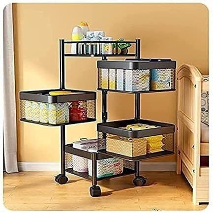 Kitchen Storage Rack Vegetable Rack Square Trolley, 360-degree Rotating Floor Stand and rotatable Hollow Basket, Used in Narrow Spaces, bathrooms and Kitchens, Fruit and Vegetable Storage Racks
