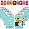 100 Pcs Custom Beer Can Cooler Sleeves Bulk Personalized Insulated Beverage Cans Holder Cover with Logo Photo Text for Wedding Birthday Party view 1